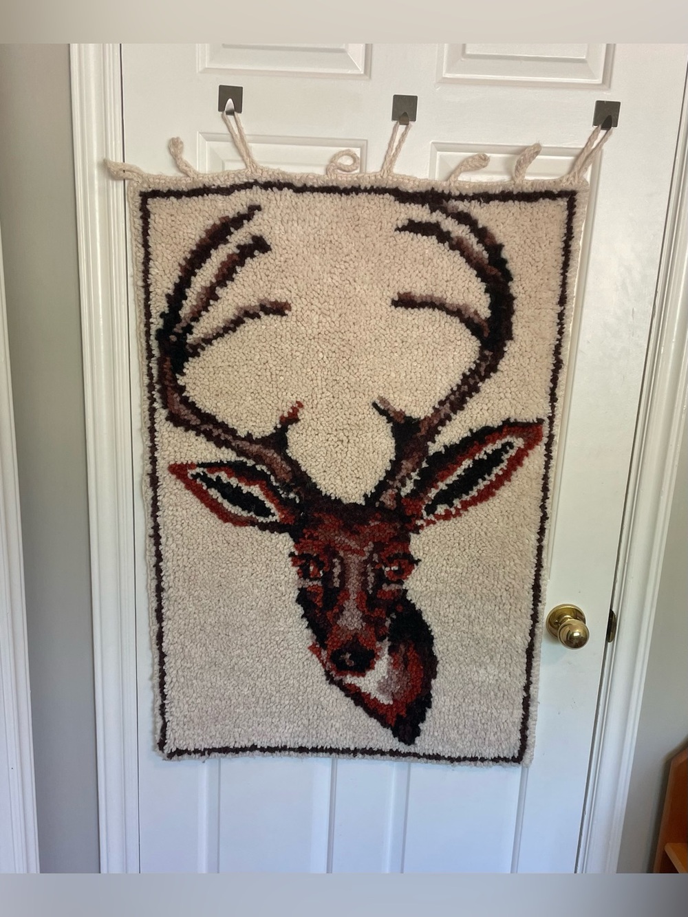 Vintage Buck Latch Hook Wall Hanging 1980's Art